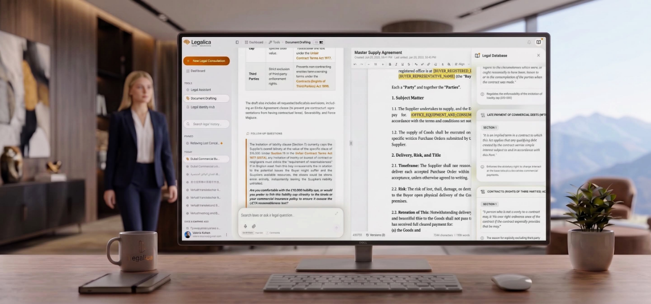 Legalica Document Drafting workspace