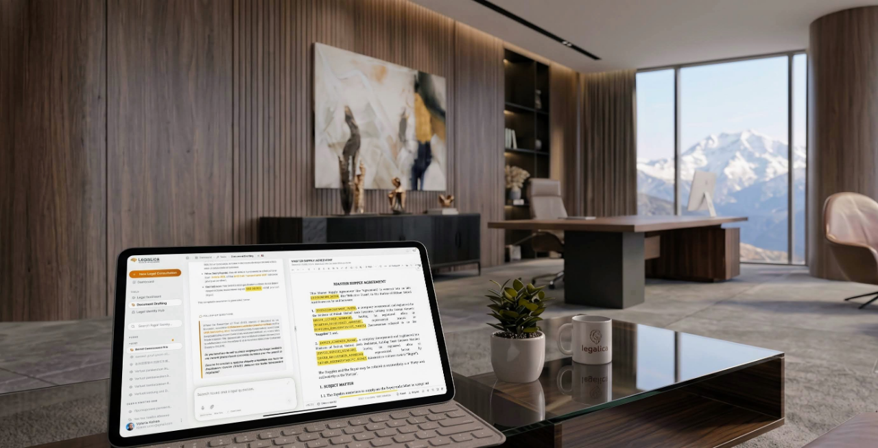 Legalica Document Drafting with legal database panel